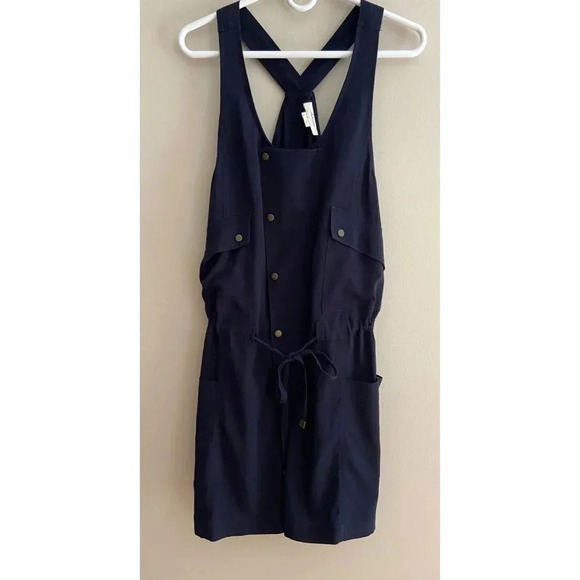 Elevenses Anthropologie Utility Racerback Shorts Romper Navy Blue Size Small - Picture 2 of 13